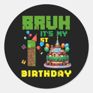 Retro Alter Ich Hab Meinen 1. Geburtstag Pixel Tor Runder Aufkleber