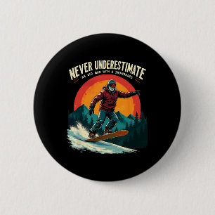 Retro Alter Mann mit Snowboard Opa Vater Snowboard Button
