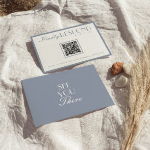 Retro-Altes-Geld Verstaubtes-Blau-QR-Code-Hochzeit RSVP Karte