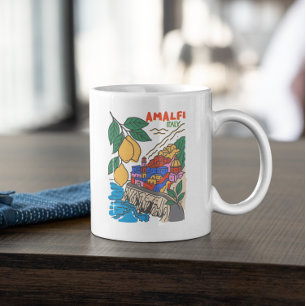 Retro Amalfi Italien Mittelmeer Art Handgezeichnet Kaffeetasse