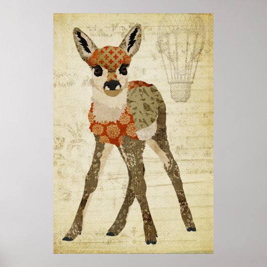 Retro Amber Floral Fawn Art Poster (Vorne)