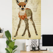 Retro Amber Floral Fawn Art Poster (Heimbüro)