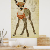 Retro Amber Floral Fawn Art Poster (Küche)