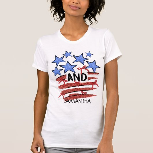 Retro America Coquette Stars n Strip Personalisier T-Shirt (Vorderseite)