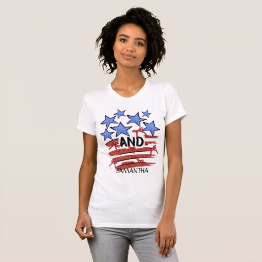 Retro America Coquette Stars n Strip Personalisier T-Shirt (Vorne ganz)