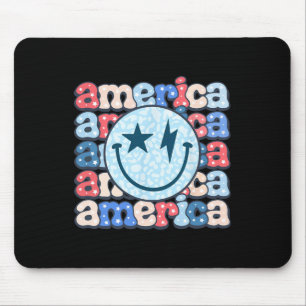 Retro America Groovy Smile Face American Flag 4. Mousepad