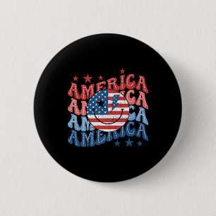 Retro America Smile Flag American Flag Patriotic 4 Button
