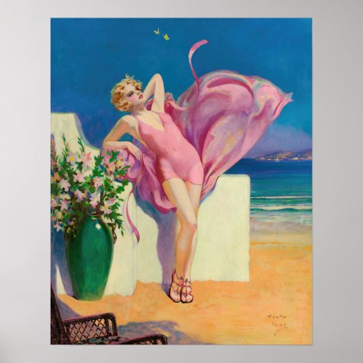 Retro American Art Print, "Seaside Flirtation" Poster (Vorne)