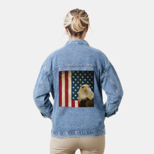 Retro American Bald Eagle USA Flag Womens Jeansjacke