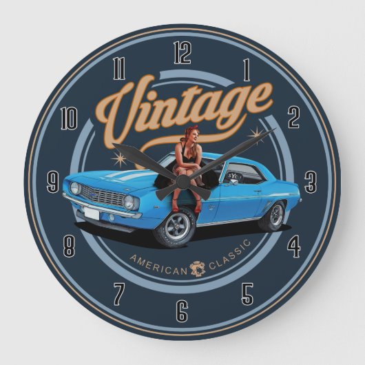 Retro American Classic Muscle Car Large Clock Große Wanduhr (Vorderseite)