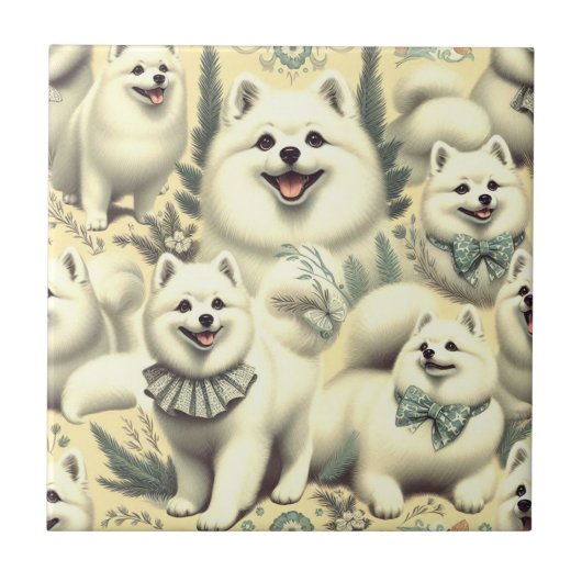 Retro American Eskimo Illustration Fliese (Vorderseite)