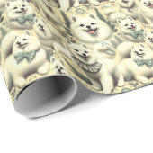 Retro American Eskimo Illustration Geschenkpapier (Rolleneckpunkt)