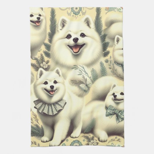Retro American Eskimo Illustration Geschirrtuch (Vertikal)