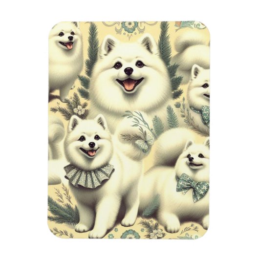 Retro American Eskimo Illustration Magnet (Vertikal)