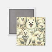 Retro American Eskimo Illustration Magnet (Vorderseite/Rückseite)