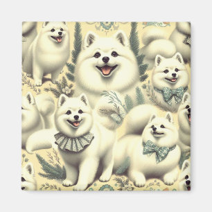 Retro American Eskimo Illustration Magnet