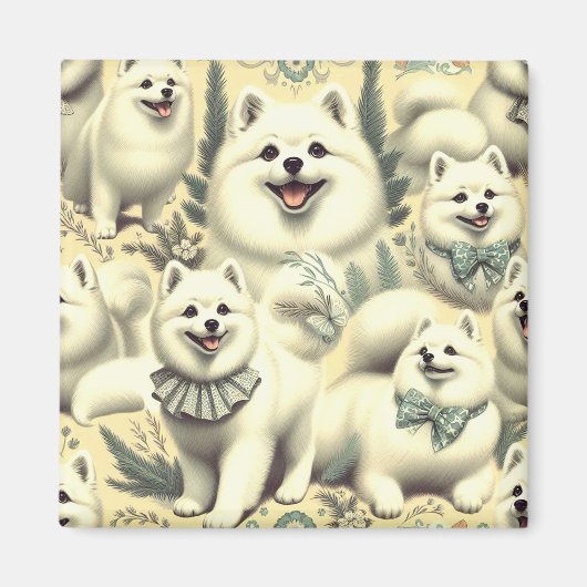 Retro American Eskimo Illustration Magnet (Vorne)