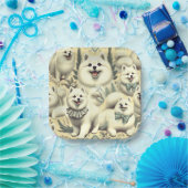 Retro American Eskimo Illustration Pappteller (Party)