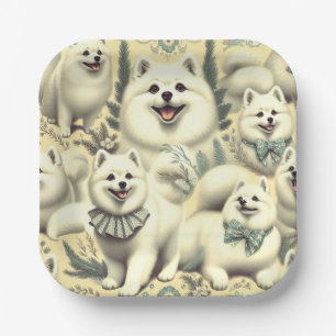 Retro American Eskimo Illustration Pappteller
