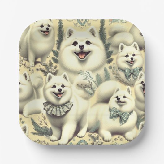 Retro American Eskimo Illustration Pappteller (Vorderseite)