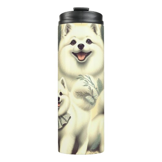Retro American Eskimo Illustration Thermosbecher (Vorderseite)