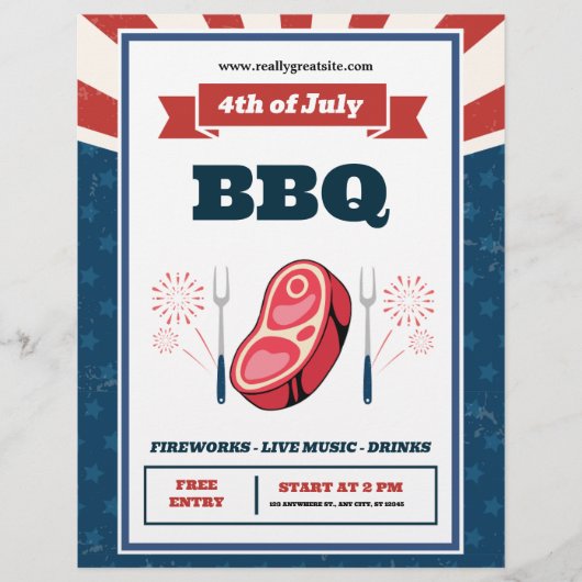 Retro American Flag, 4. Juli GRILLEN Party Flyer (Vorne)