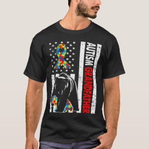 Retro American Flag Autismus Großvater Bear Awaren T-Shirt