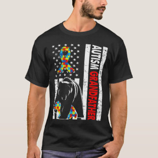 Retro American Flag Autismus Großvater Bear Awaren T-Shirt