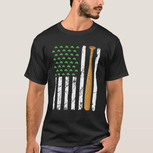 Retro American Flag Baseball Sport St Patrick's D T-Shirt (Vorderseite)