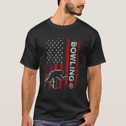Retro American Flag Bowling Bekleidung Bowling Lov T-Shirt (Vorderseite)