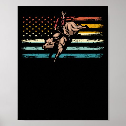 Retro American Flag Bull Riding West Cowboy Poster (Vorne)