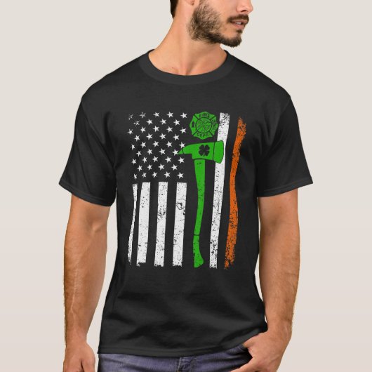 Retro American Flag Feuerwehrmann St Patricks Day T-Shirt (Vorderseite)