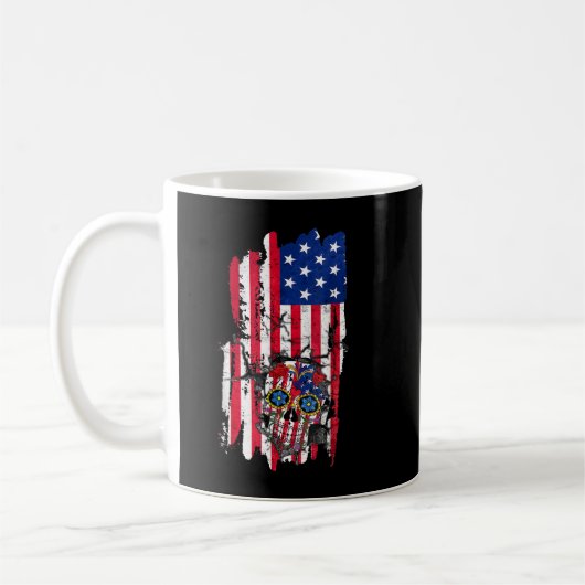 Retro American Flag Independence Day Skull Crack 4 Kaffeetasse (Links)