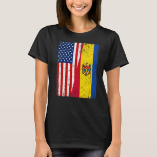 Retro American Flag & Moldau Flag Patriotic T-Shirt