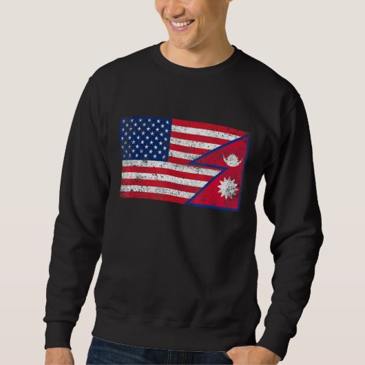 Retro American Flag & Nepal Flag Patriotic Sweatshirt (Vorderseite)