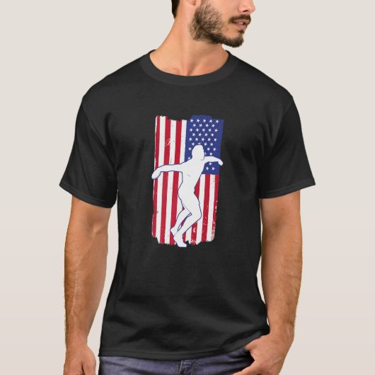 Retro American Flag Throwing Discus Thrower Shoot T-Shirt (Vorderseite)