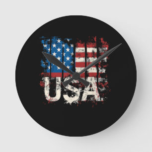Retro American Flag USA 4. Juli Runde Wanduhr