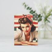 Retro American Girl Button Up Art Postkarte (Stehend Vorderseite)