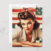 Retro American Girl Button Up Art Postkarte (Vorne/Hinten)