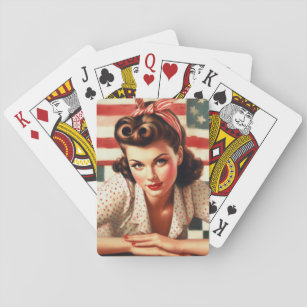 Retro American Girl Button Up Art Spielkarten