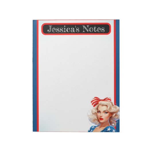Retro American Pinup_ American Babe Notizblock (Rotiert)