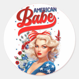 Retro American Pinup_ American Babe Runder Aufkleber