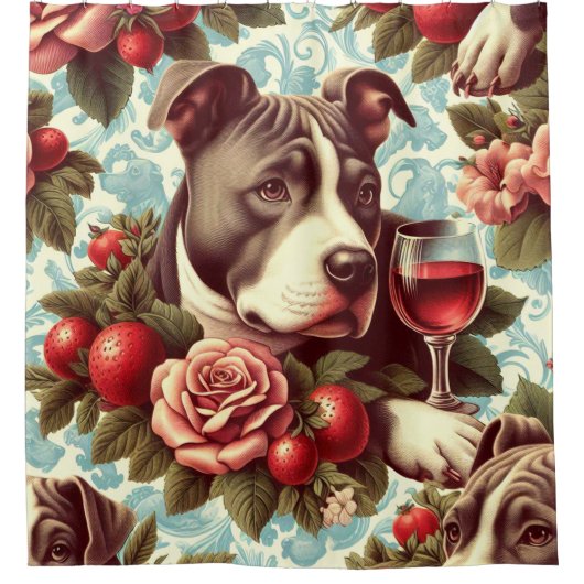 Retro American Pit Bull Terrier Illustration Duschvorhang (Vorderseite)
