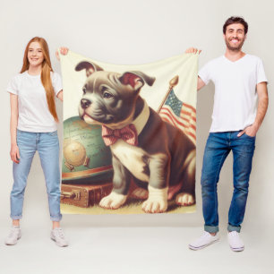 Retro American Pit Bull Terrier Painting Fleecedecke