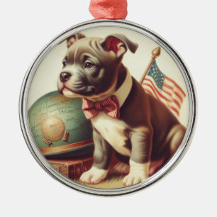 Retro American Pit Bull Terrier Painting Ornament Aus Metall