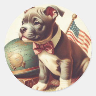 Retro American Pit Bull Terrier Painting Runder Aufkleber