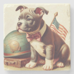 Retro American Pit Bull Terrier Painting Steinuntersetzer