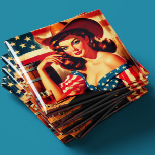 Retro Amerikanische Cowgirl Pinup Magnet
