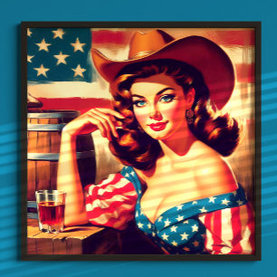 Retro Amerikanische Cowgirl Pinup Poster