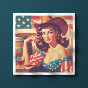 Retro Amerikanische Cowgirl Pinup Serviette